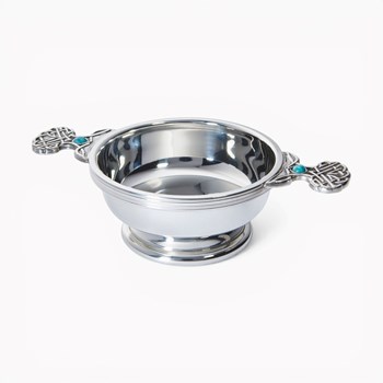 December Birthstone Pewter Quaich With Turquoise Stones December Birthstone Pewter Quaich With Turquoise Stones