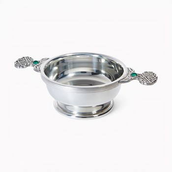 May Birthstone Pewter Quaich With Emerald Stones May Birthstone Pewter Quaich With Emerald Stones