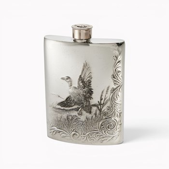 Embossed Mallard 6oz Pewter Kidney Flask