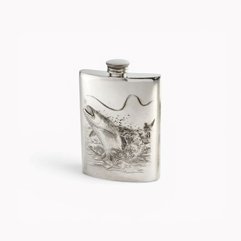 Embossed Fishing 6oz Pewter Kidney Flask