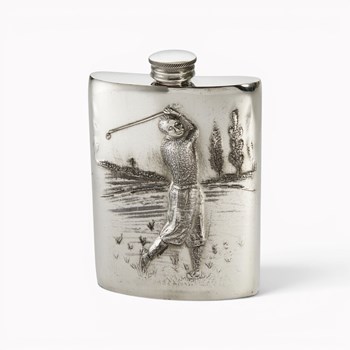 Embossed Golfer 6oz Pewter Kidney Flask