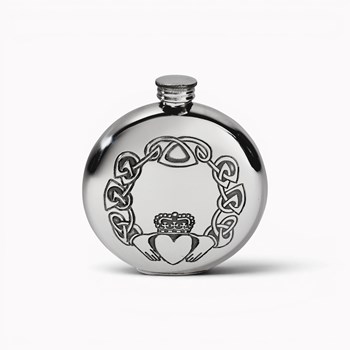 Round Claddagh Pewter Flask