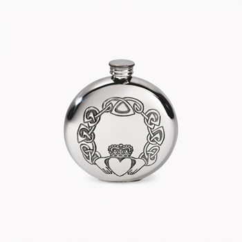 Round Claddagh Pewter Flask