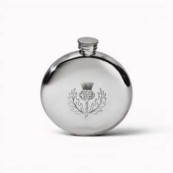 Round Pewter Thistle Flask