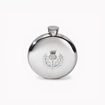Round Pewter Thistle Flask Round Pewter Thistle Flask