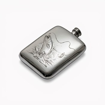 Fishing Embossed 6oz Pewter Pocket Flask