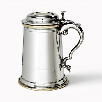 Heavy Lidded Celtic Gold Pewter And Brass Tankard