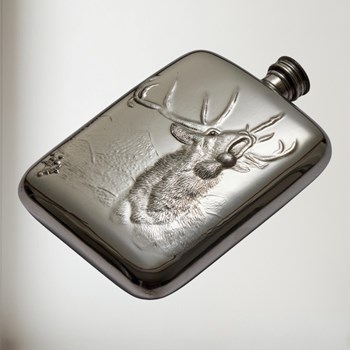 6oz Roaring Stag Pewter Pocket Flask