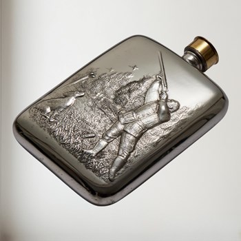6oz Shooting Embossed Pewter Pocket Flask