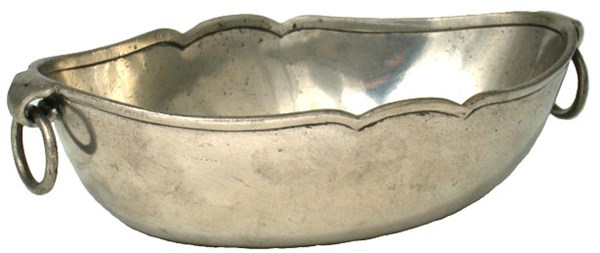 Pewter oval bowl with ring handles
