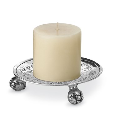 Pewter engraved footed candle holder