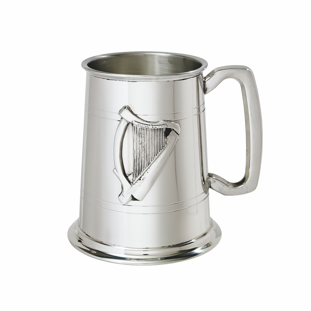 Irish Harp Badge One Pint Pewter Tankard Irish Harp Badge One Pint Pewter Tankard