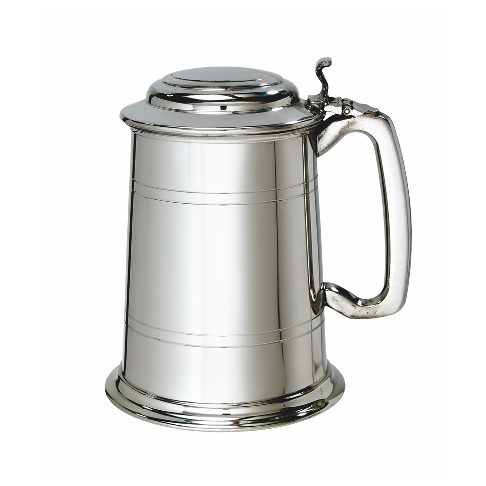 Standard Lidded One Pint Pewter Tankard