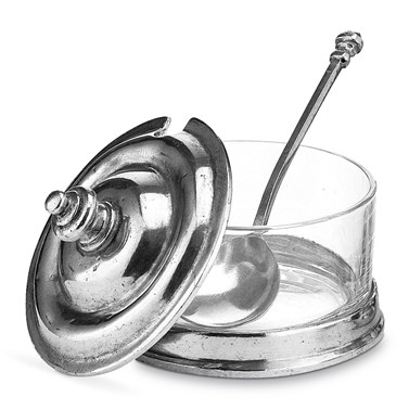 Pewter & glass parmesan cheese bowl with lid