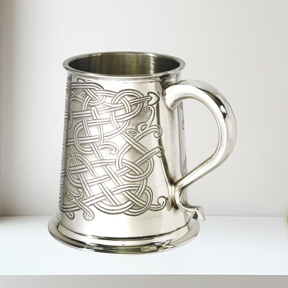 Celtic Pattern Pewter One Pint Tankard