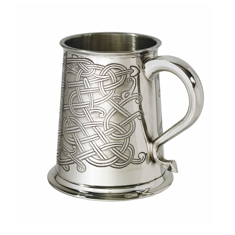 Celtic Pattern Pewter One Pint Tankard