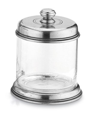 Pewter and glass storage jar 13 cm