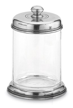 Pewter and glass storage jar 17 cm