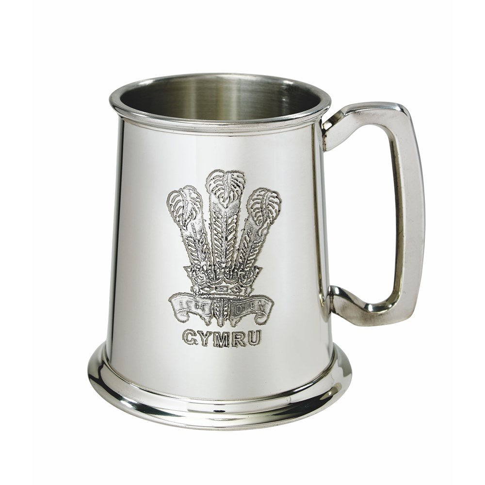 Prince Of Wales Feathers One Pint Pewter Tankard