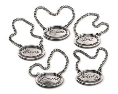 Pewter bottle tags - set of five