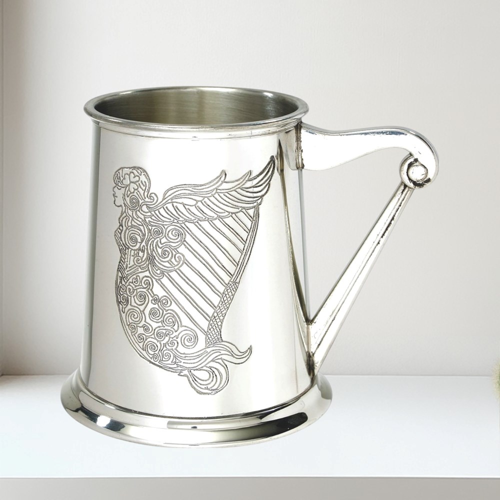 Irish Harp One Pint Pewter Tankard