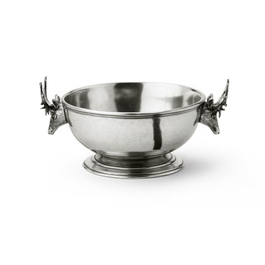 Pewter round bowl with deer handles