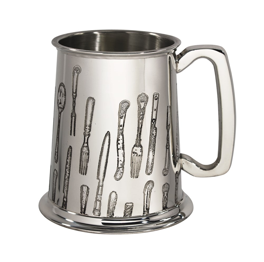 Knife Fork Spoon One Pint Pewter Tankard