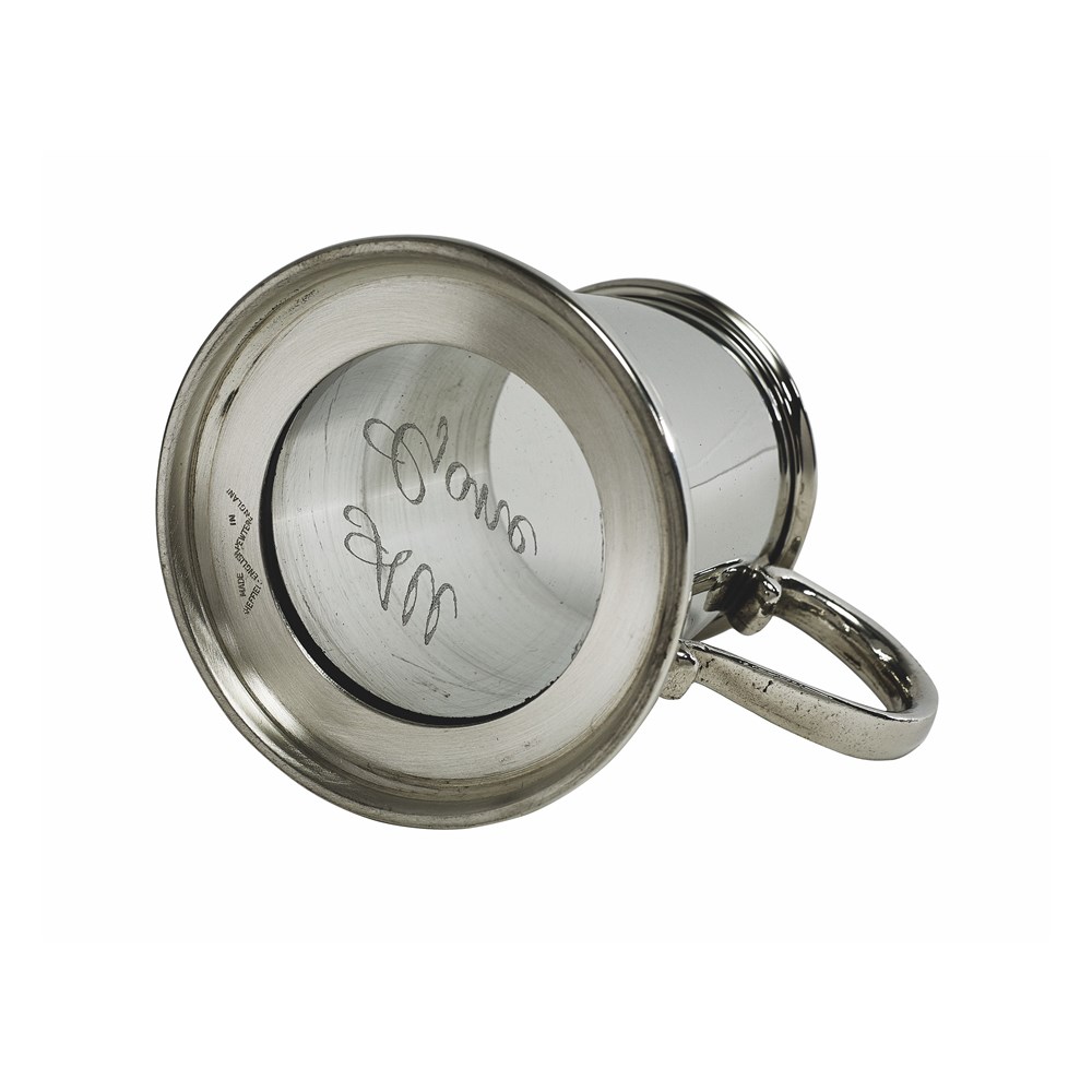 All Gone Etched Glass Base Pewter Baby Mug