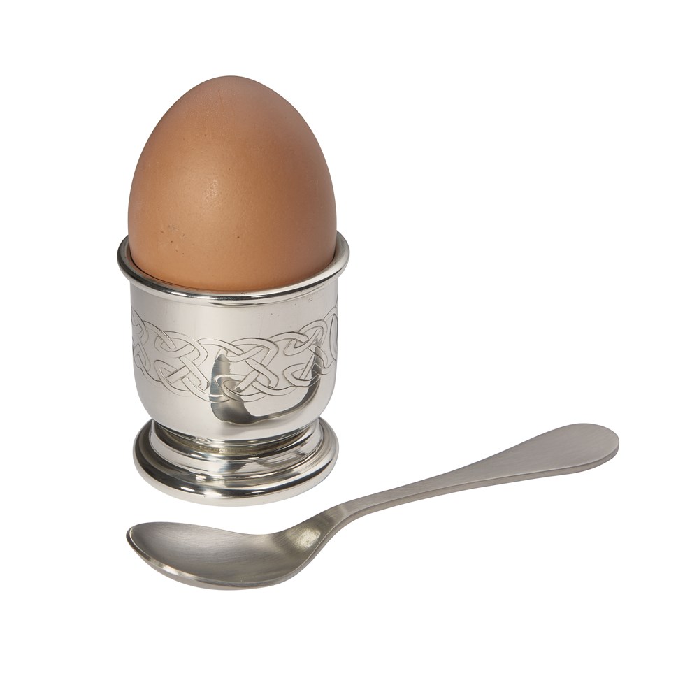 Embossed Celtic Pewter Egg Cup And Spoon
