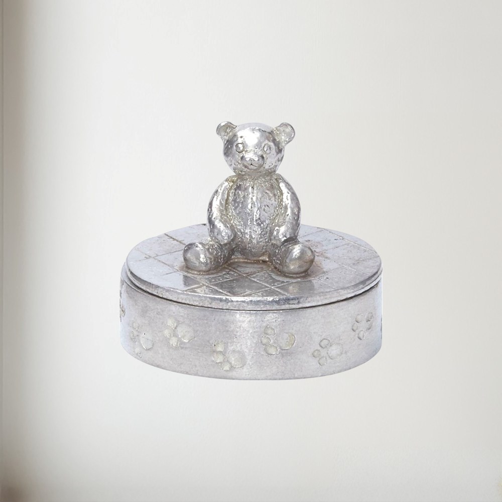 Cast Pewter Teddy Bear Oval Trinket Box