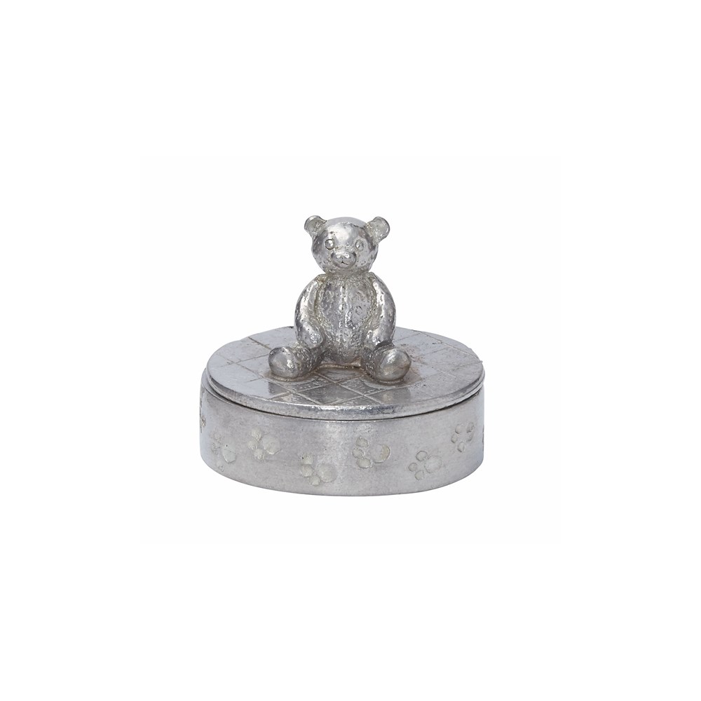 Cast Pewter Teddy Bear Oval Trinket Box