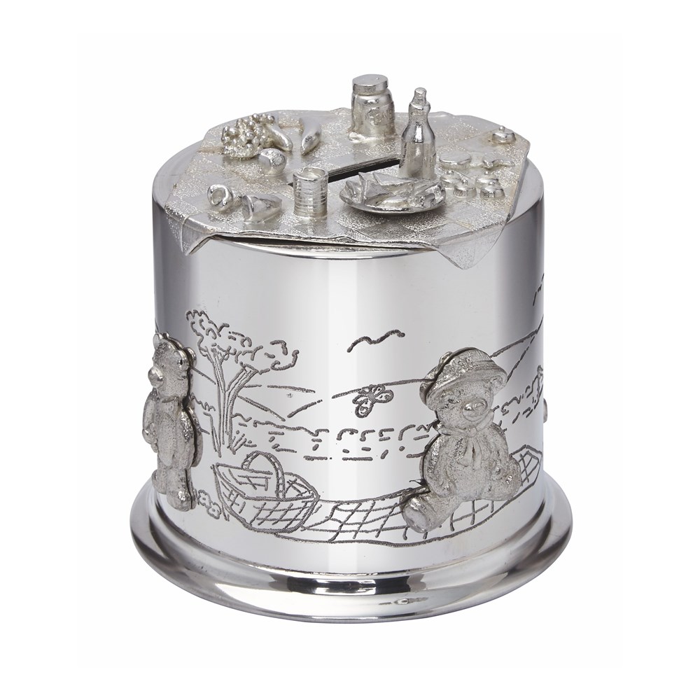Pewter Teddy Bears Picnic Money Box