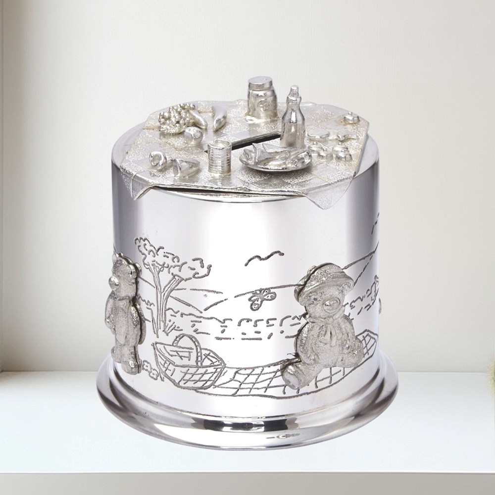 Pewter Teddy Bears Picnic Money Box