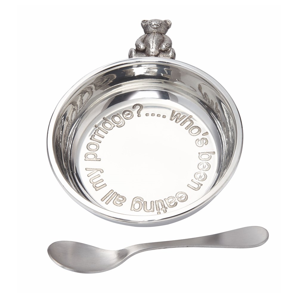 Pewter Teddy bear "Whos Been Eating All My Porridge" Porringer