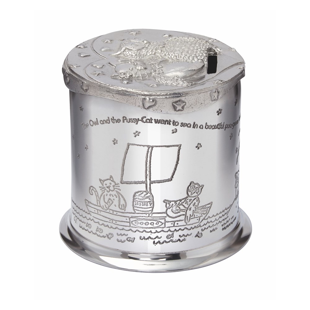 Owl And Pussycat Pewter Money Box