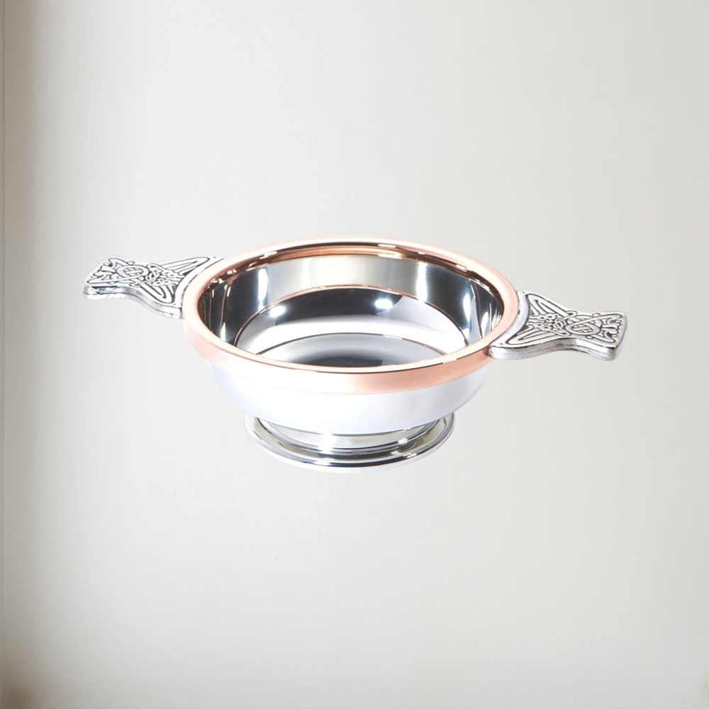 Large Copper Rim Pewter Quaich