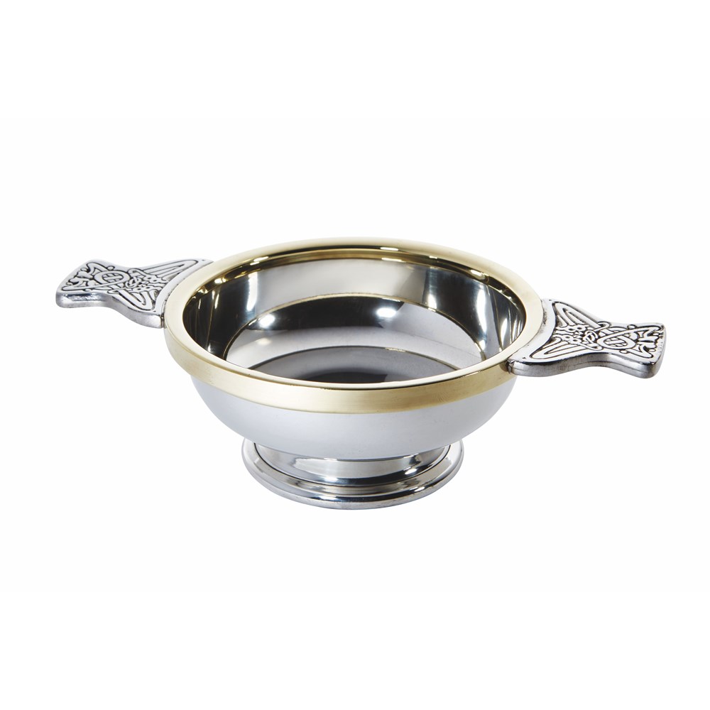 Large Brass Rim Pewter Quaich