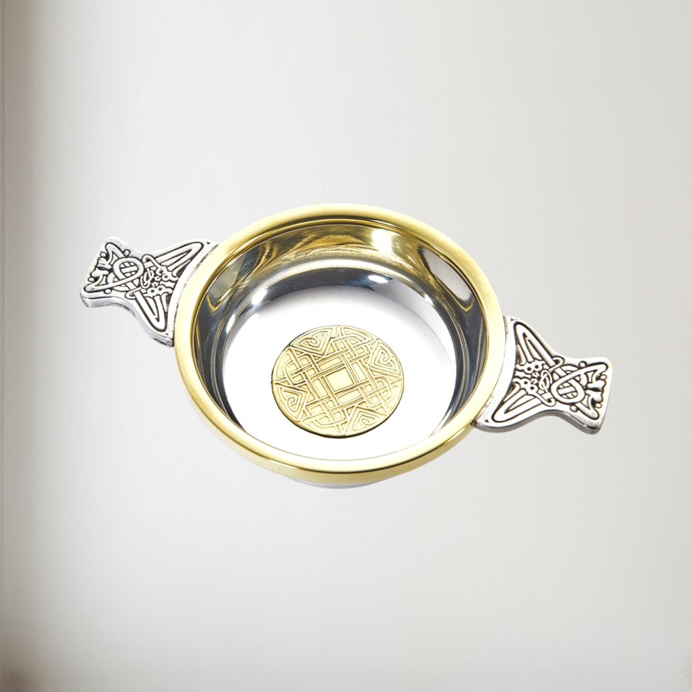 Large Celtic Gold Pewter And Brass Quaich Large Celtic Gold Pewter and brass quaich