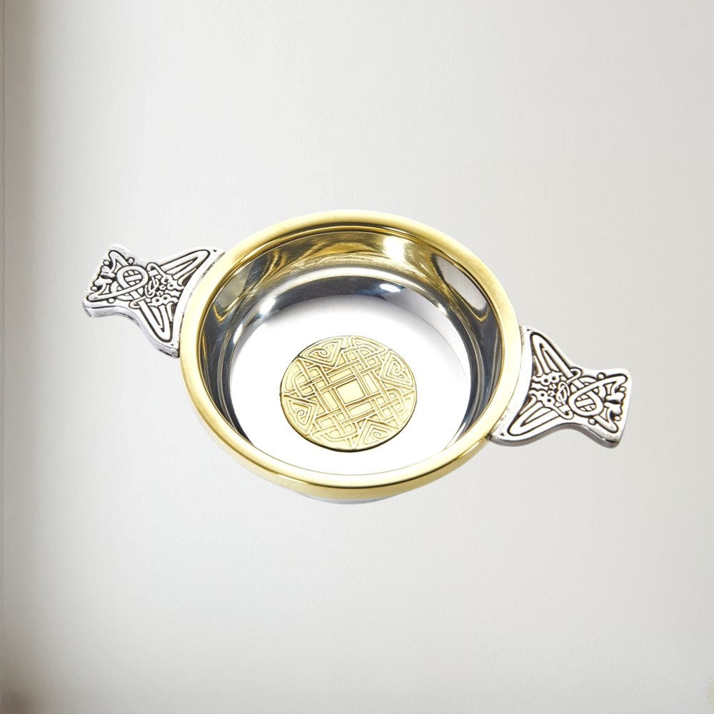 Large Celtic Gold Pewter And Brass Quaich