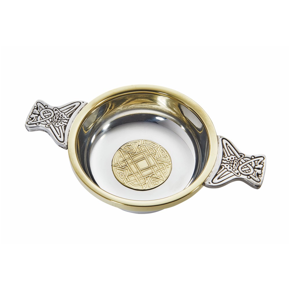 Large Celtic Gold Pewter And Brass Quaich