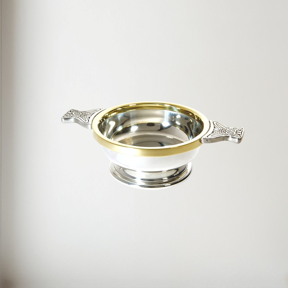 Medium Brass Rim Pewter Quaich