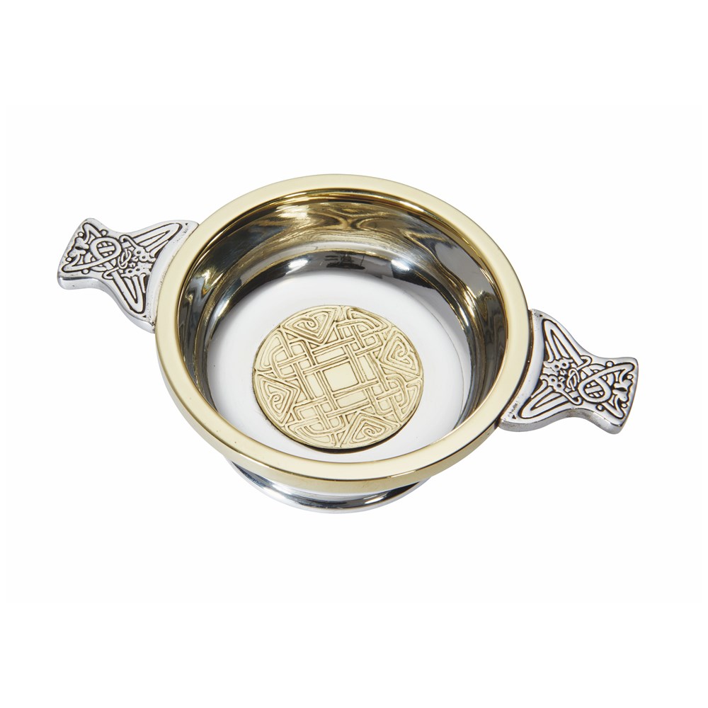 Medium Celtic Gold Brass And Pewter Quaich