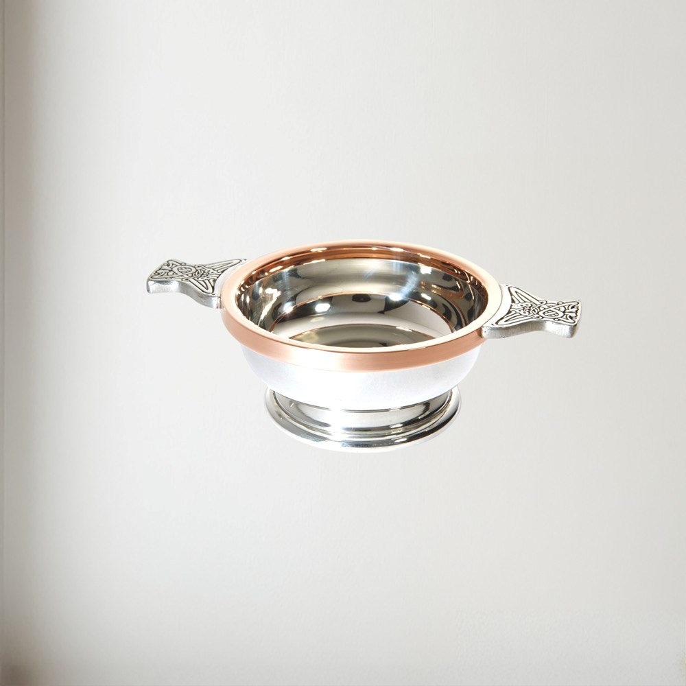 Medium Copper Rim Pewter Quaich