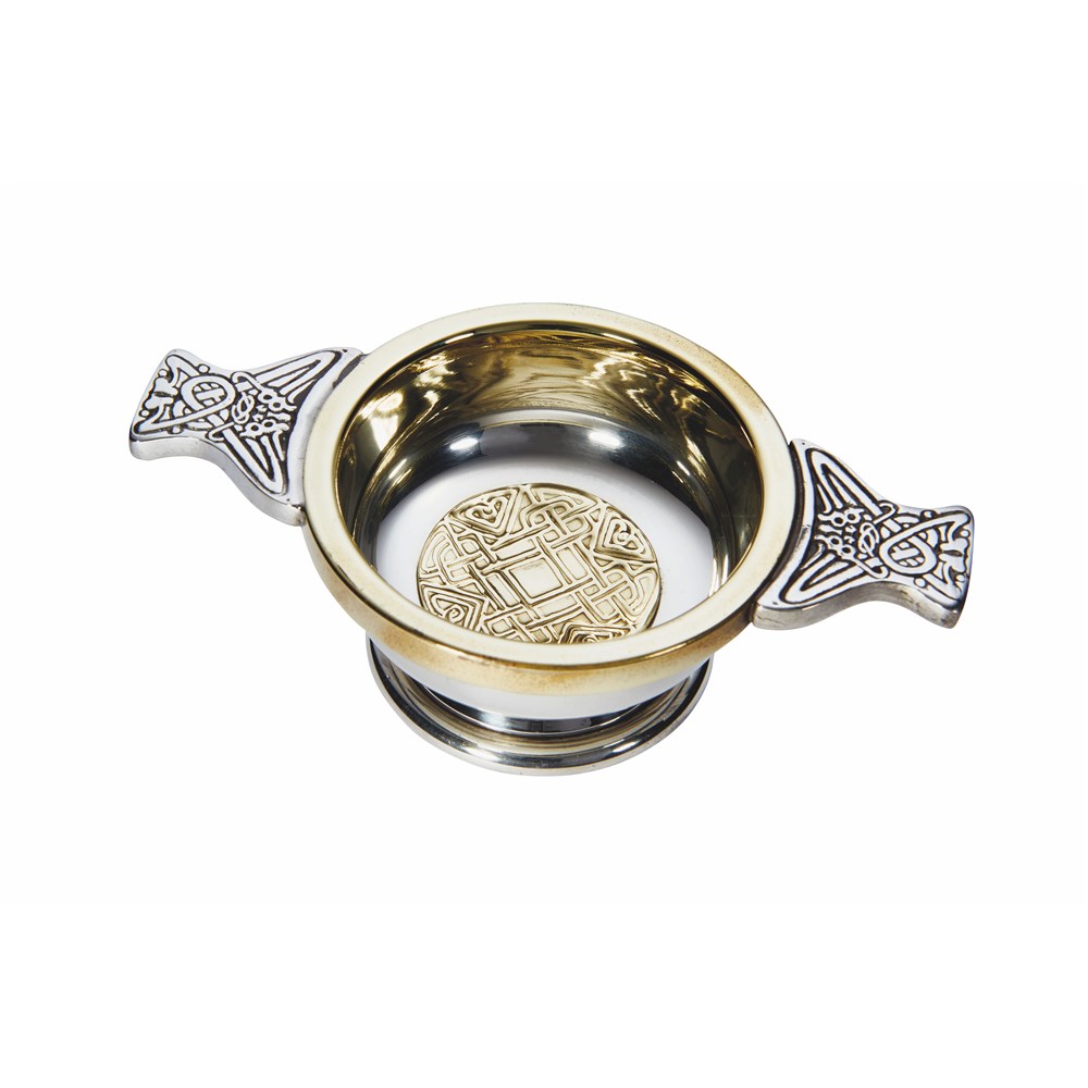 Small Celtic Gold Pewter And Brass Quaich