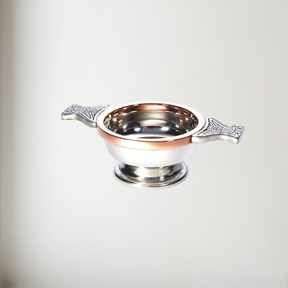 Small Copper Rim Pewter Quaich