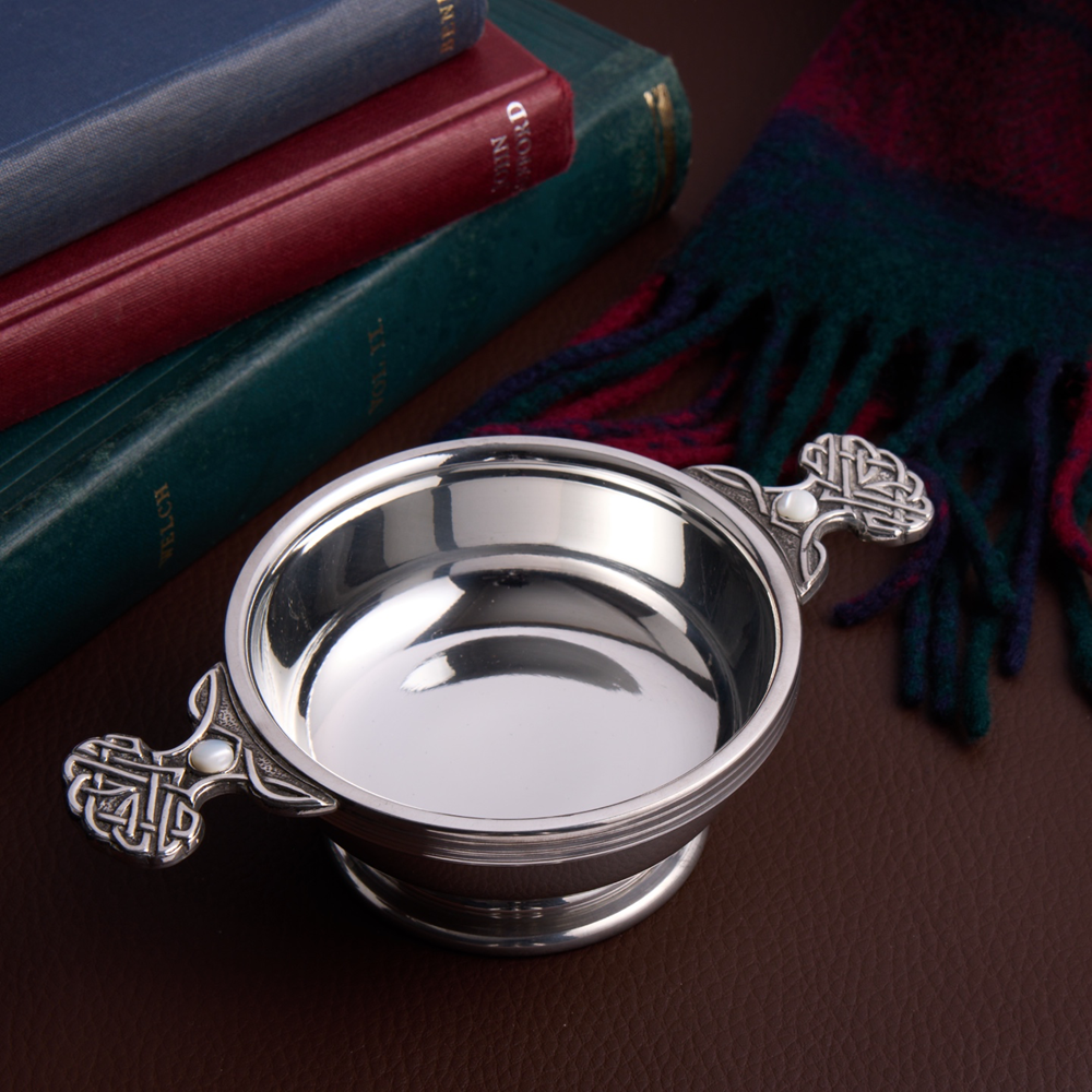 June Birthstone Pewter Quaich With Pearl Stones June Birthstone Pewter Quaich With Pearl Stones