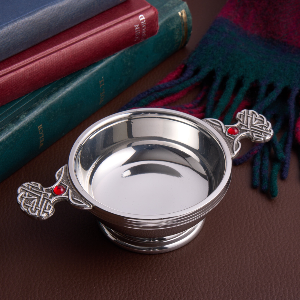 July Birthstone Pewter Quaich With Ruby Stones July Birthstone Pewter Quaich With Ruby Stones