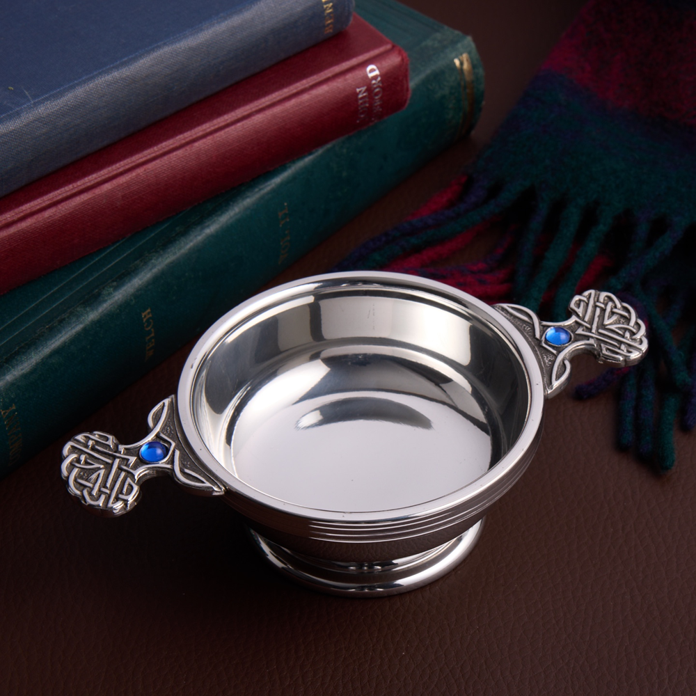 September Birthstone Pewter Quaich With Saphire Stones September Birthstone Pewter Quaich With Saphire Stones