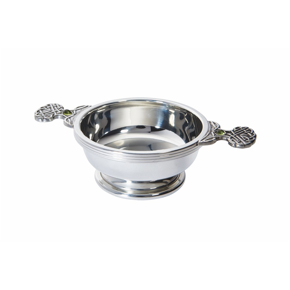 Birthstone Pewter Quaich August With Peridot Stones Birthstone Pewter Quaich August With Peridot Stones