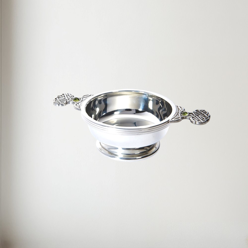Birthstone Pewter Quaich August With Peridot Stones Birthstone pewter quaich August with Peridot stones